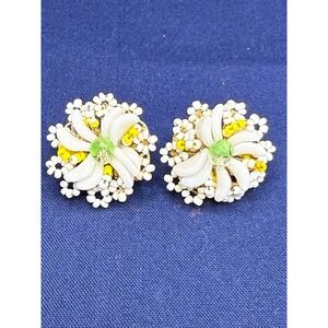 Vintage Hobe Earrings Floral‎ Enamel Signed Clip Ons